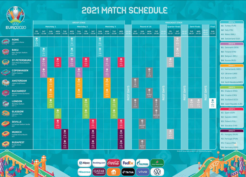 Match Schedule Uefa Euro 2021 2020 Round Of 16 Jungsa Football Youtube