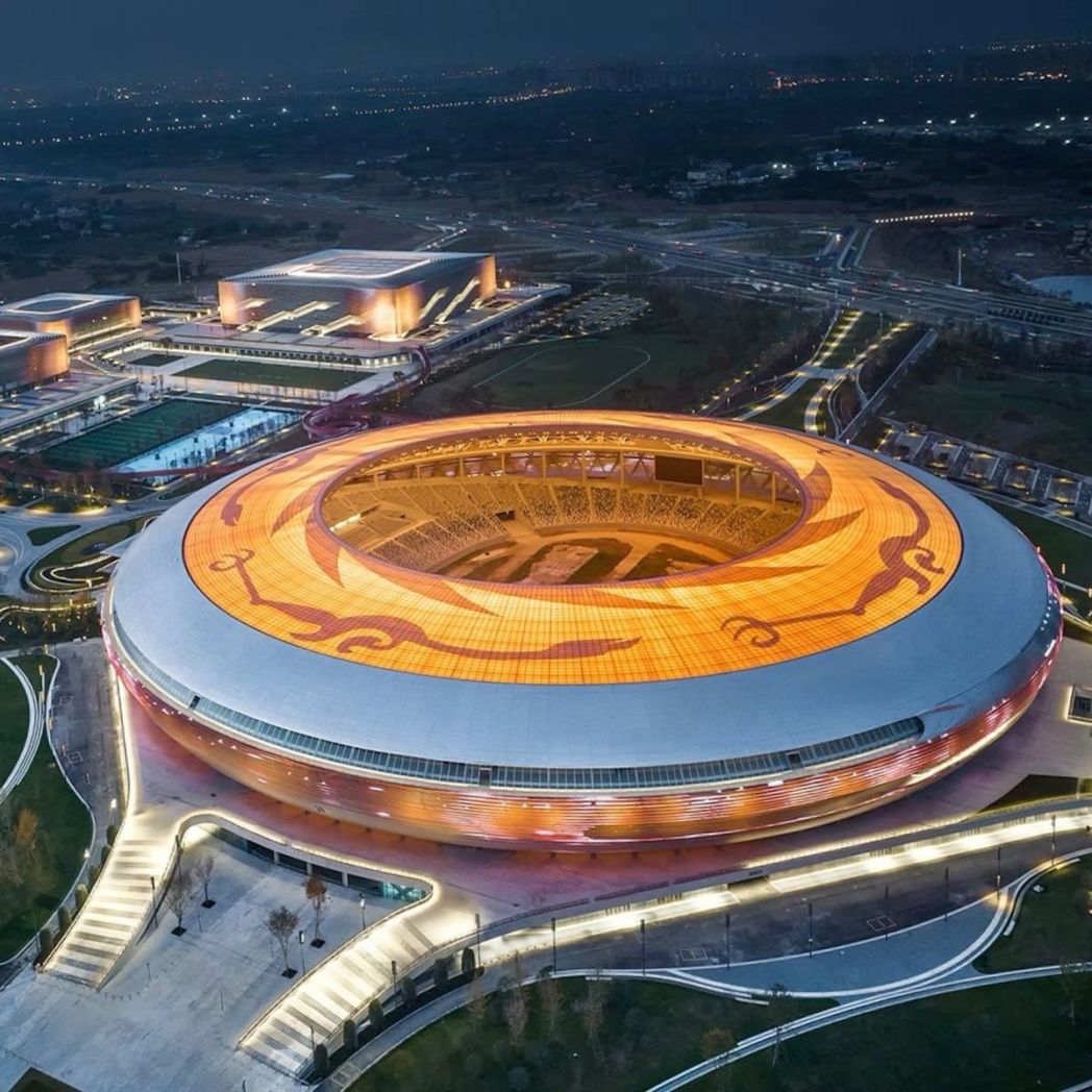 Dong'an Lake Sports Park stadium at night
